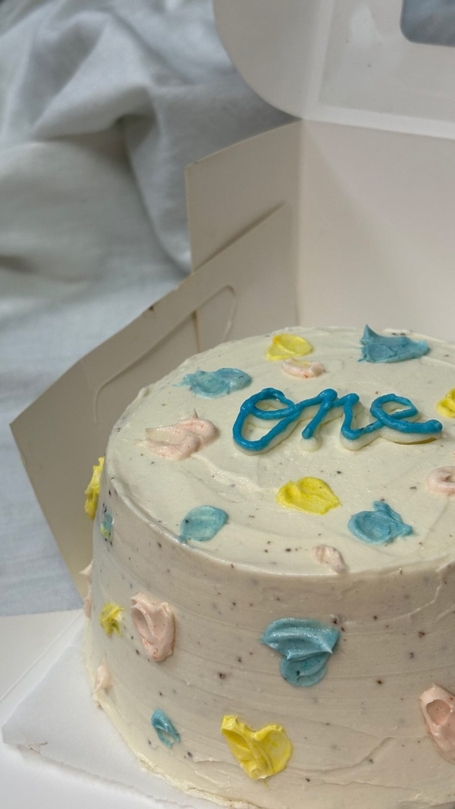 Pastel bento cake with piped hearts
