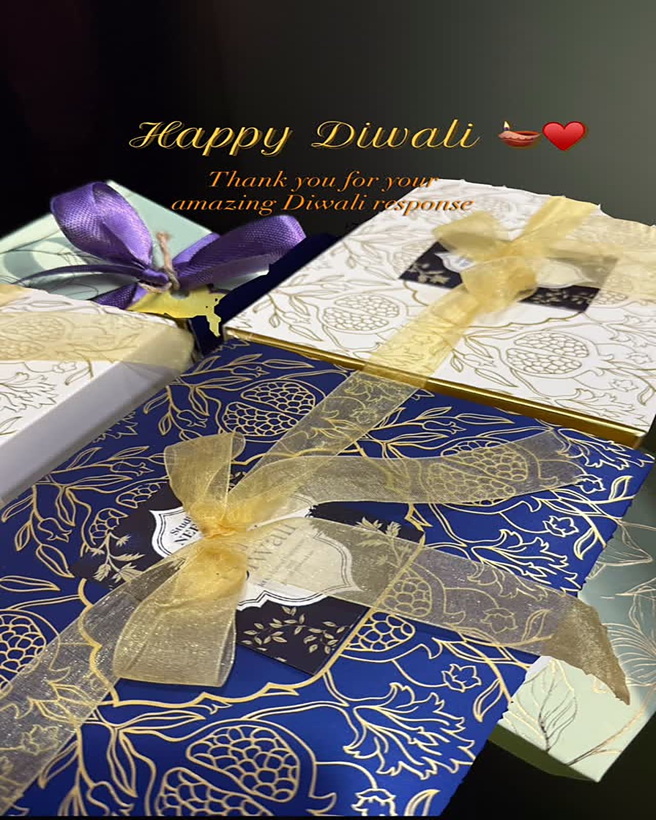 Diwali gift boxes tied with ribbon